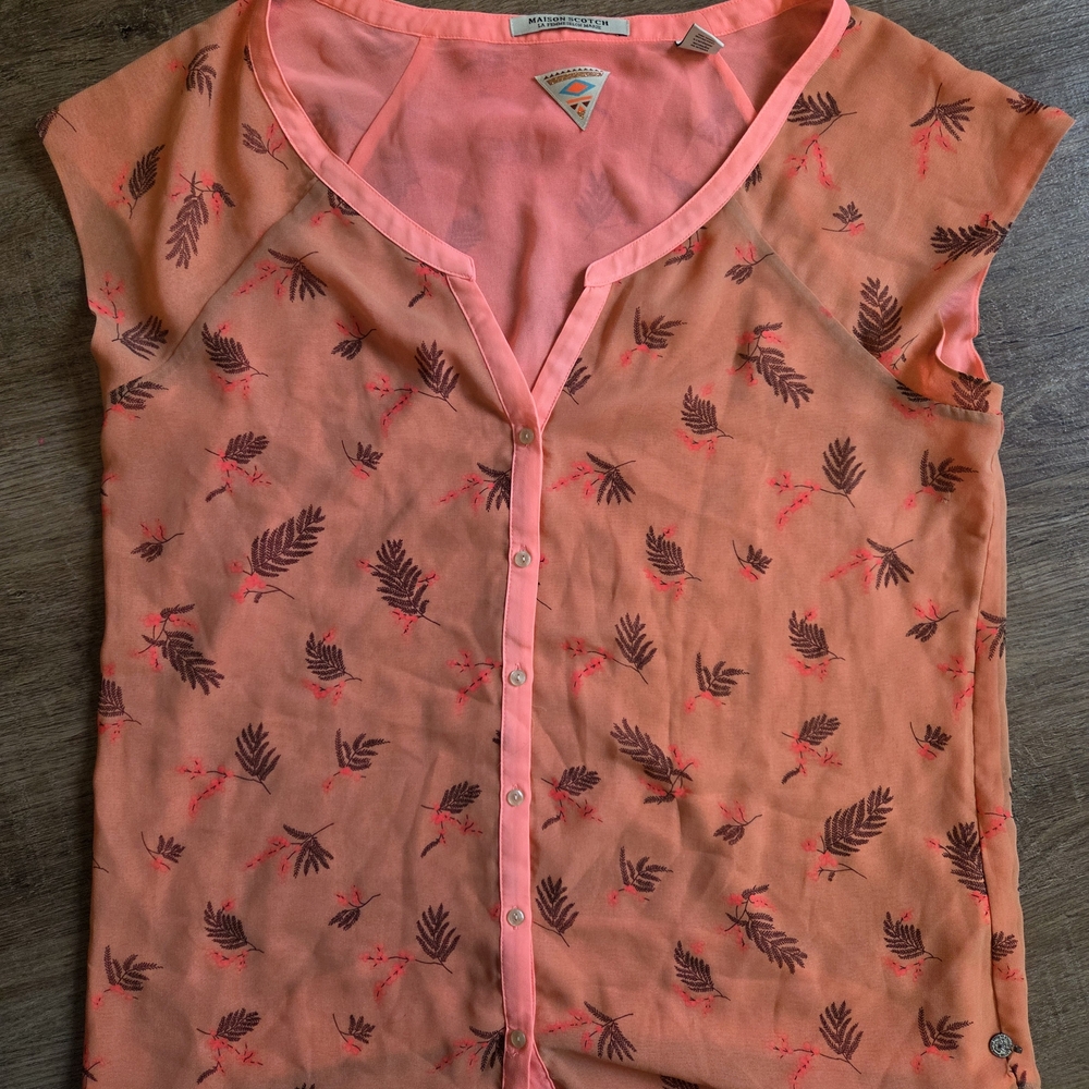 MAISON SCOTCH Peach Leaf Print Blouse Size 3 (L)